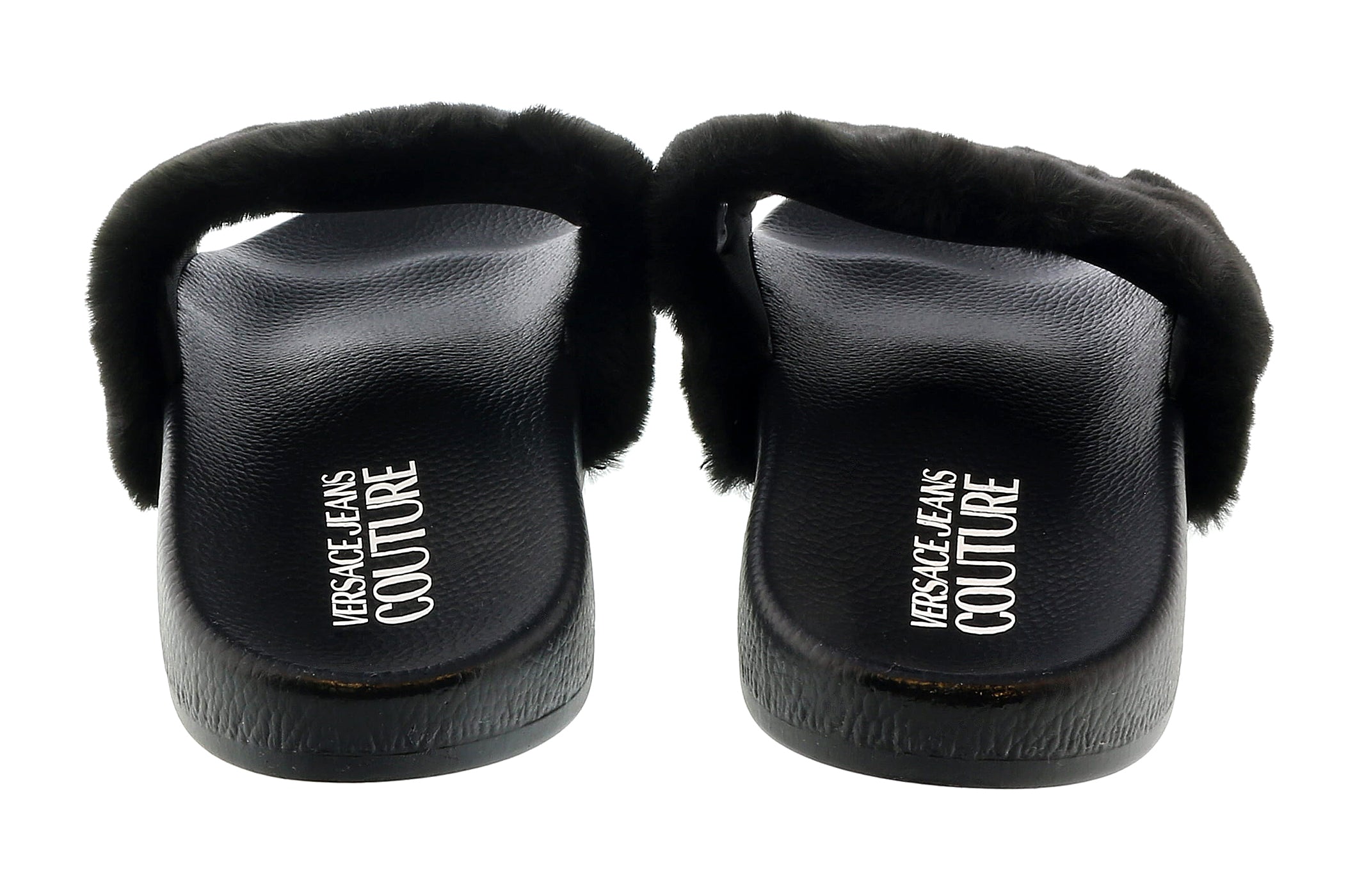 Versace Jeans Couture Black Faux Fur Signature Slides-