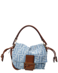 FENDI Fendi Mamma Baguette Small Denim & Leather Shoulder Bag