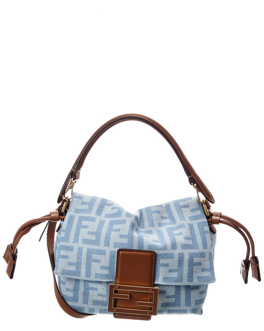 FENDI Fendi Mamma Baguette Small Denim & Leather Shoulder Bag