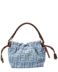 FENDI Fendi Mamma Baguette Small Denim & Leather Shoulder Bag