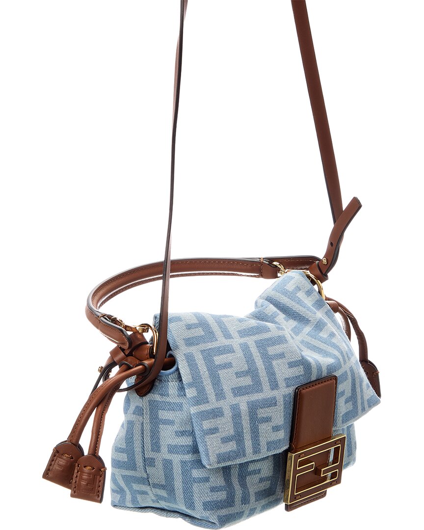 FENDI Fendi Mamma Baguette Small Denim & Leather Shoulder Bag