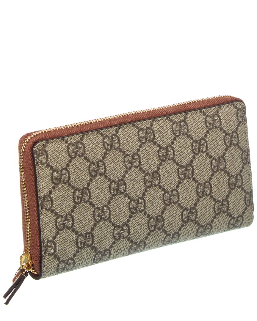 Gucci Gg Supreme Canvas & Leather Long Zip Around Wallet