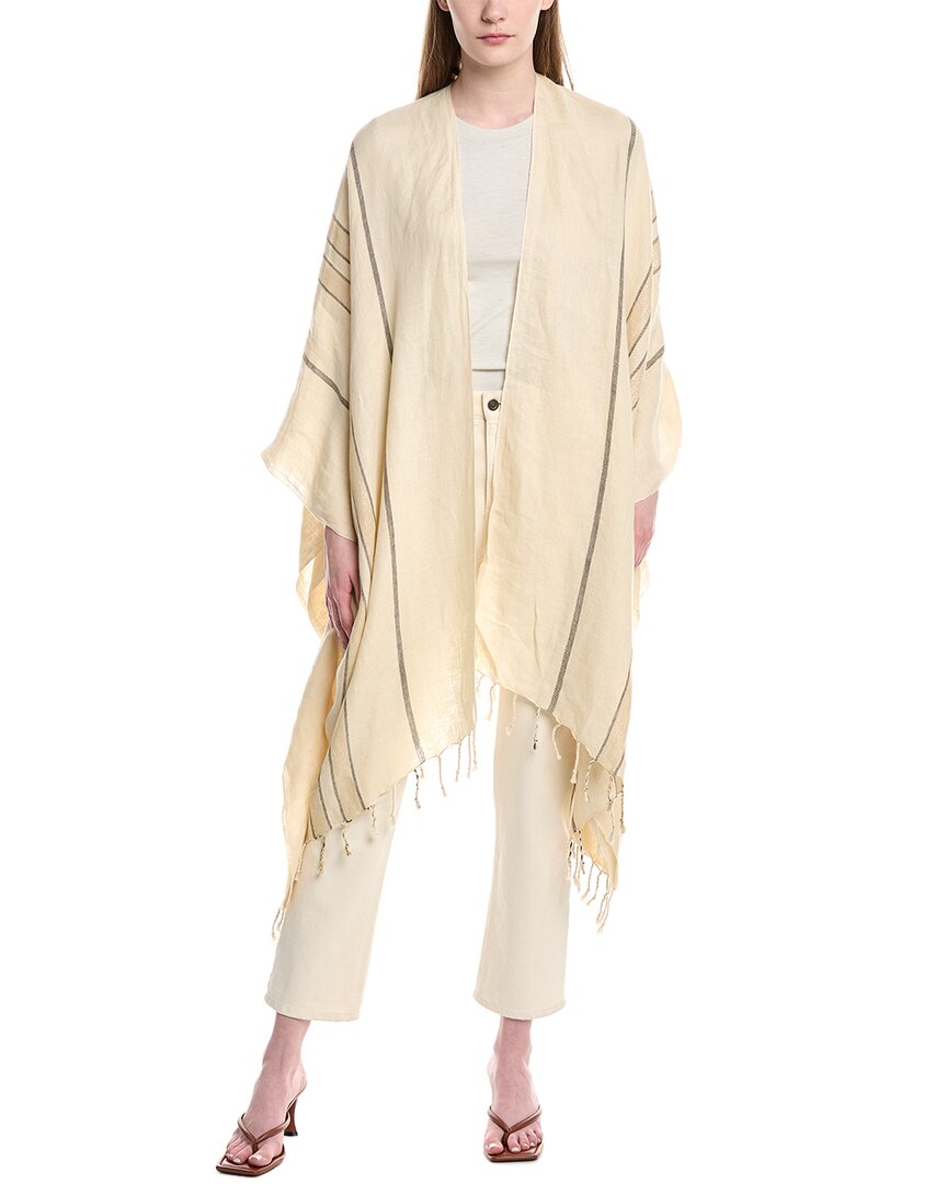 Brunello Cucinelli Striped Fringed Linen-Blend Poncho Beige
