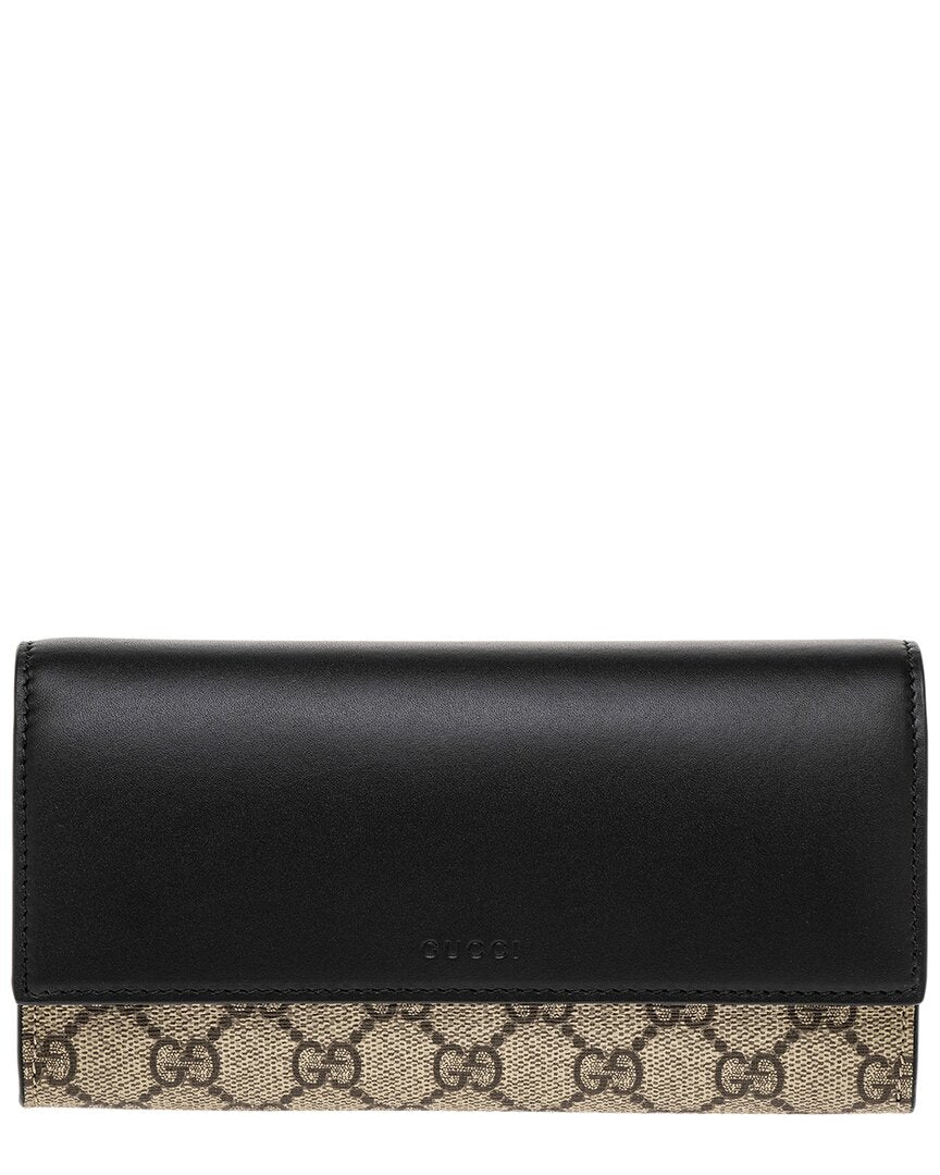 Gucci Gg Supreme Canvas & Leather Long Wallet ONE SIZE Beige