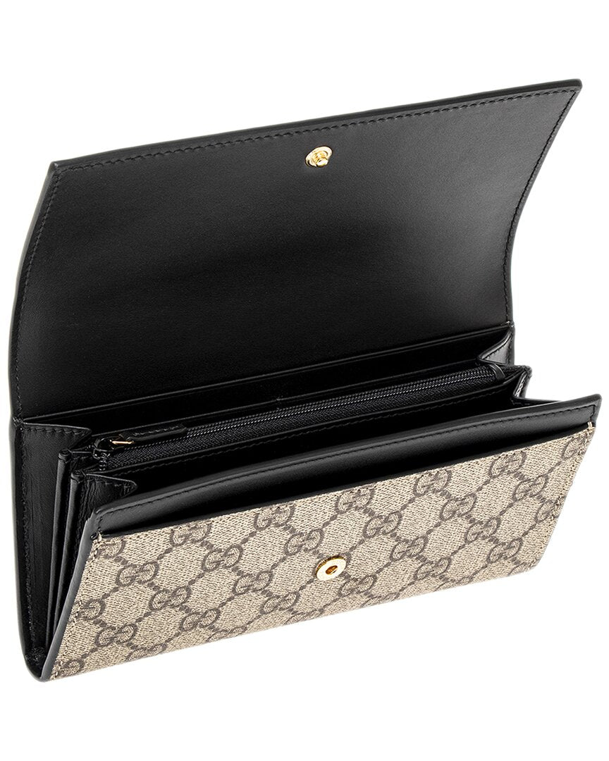 Gucci Gg Supreme Canvas & Leather Long Wallet