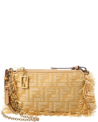 FENDI Fendi Baguette Ff Jacquard & Raffia Pouch