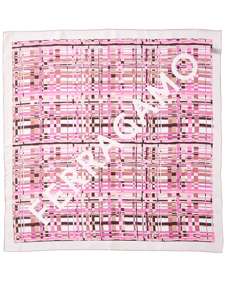 Ferragamo Check Printed Silk Scarf Pink