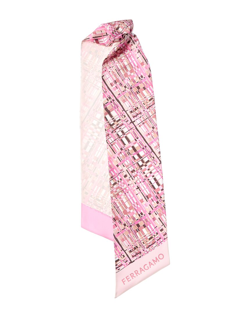 Ferragamo Logo Printed Silk Scarf Pink