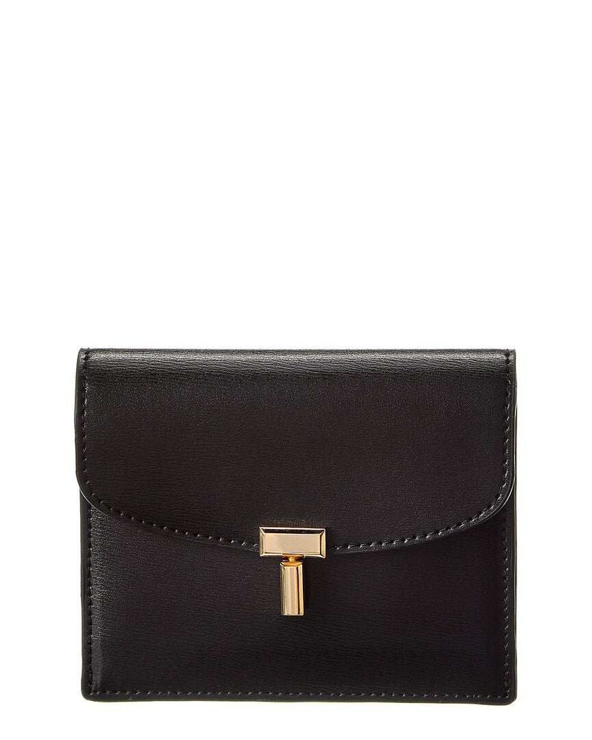 Toteme T Lock Fold-Over Small Leather Card Case ONE SIZE Black
