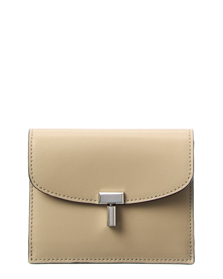 Toteme T Lock Fold-Over Small Leather Card Case ONE SIZE Beige