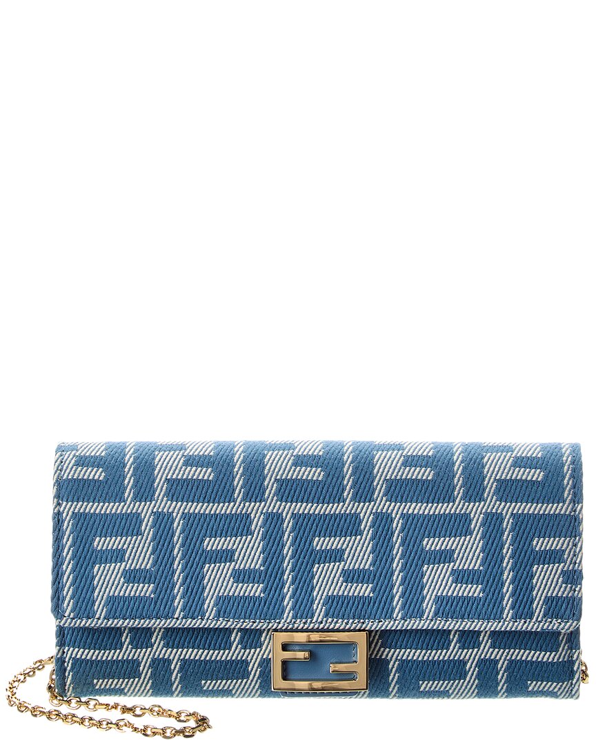 Fendi Ff Diamonds Ff Jacquard & Leather Wallet On Chain ONE SIZE Blue
