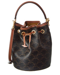 Celine Teen Clara Triomphe Canvas & Leather Bucket Bag ONE SIZE Brown Multi