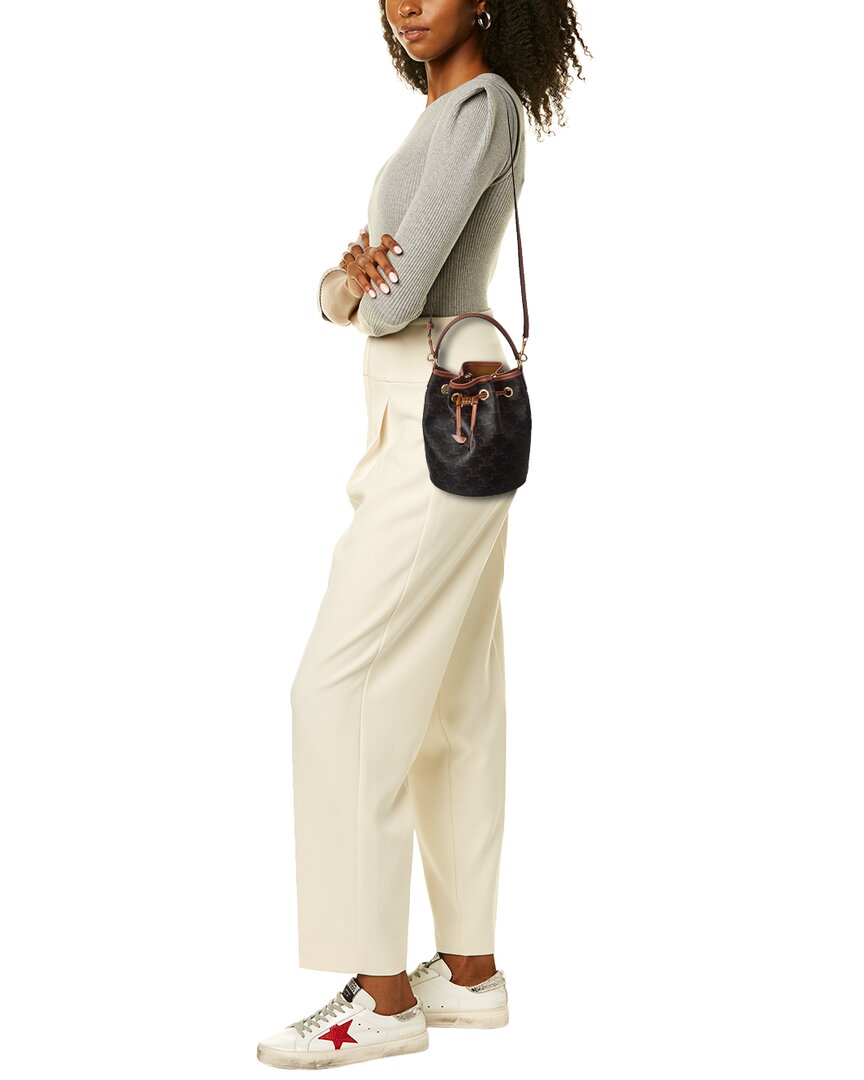 Celine Teen Clara Triomphe Canvas & Leather Bucket Bag