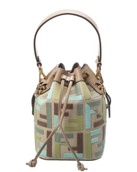 FENDI Fendi Mon Tresor Mini Ff Embroidered Canvas & Leather Bucket Bag