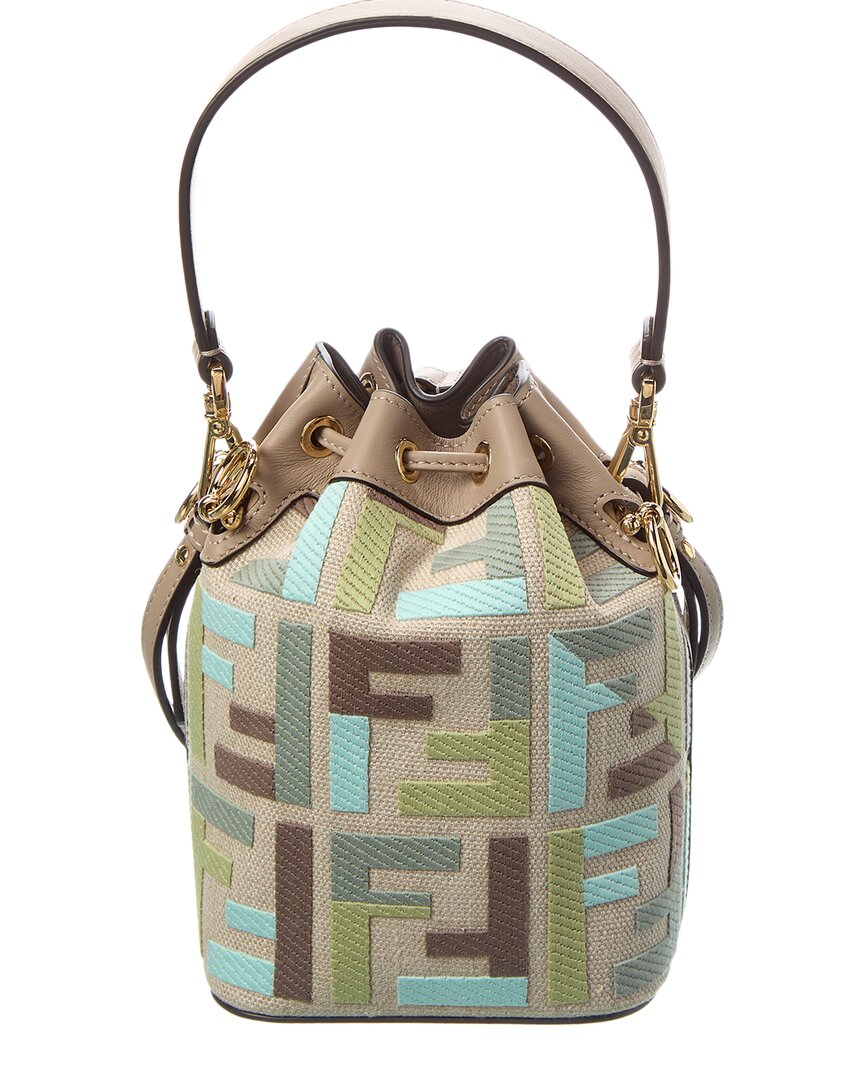 FENDI Fendi Mon Tresor Mini Ff Embroidered Canvas & Leather Bucket Bag