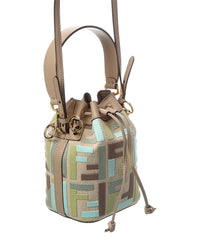 FENDI Fendi Mon Tresor Mini Ff Embroidered Canvas & Leather Bucket Bag