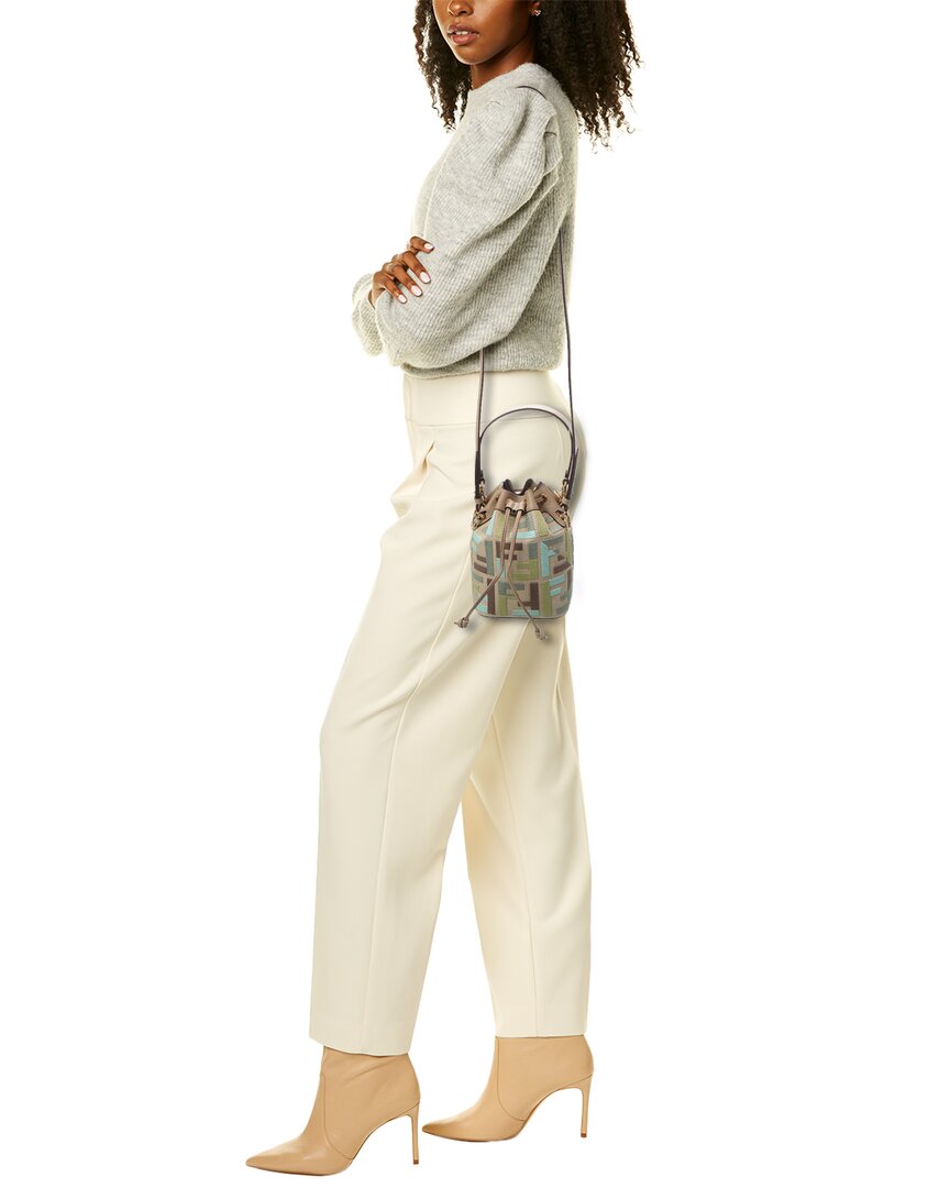 FENDI Fendi Mon Tresor Mini Ff Embroidered Canvas & Leather Bucket Bag