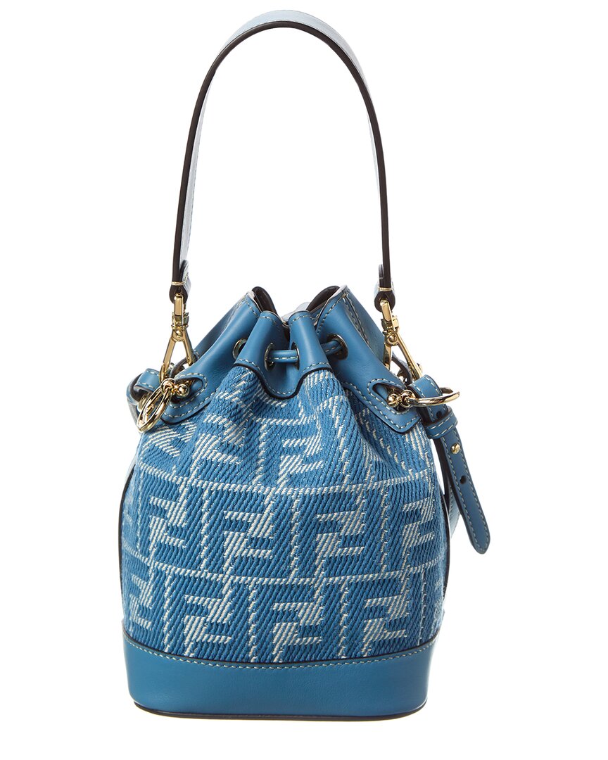 Fendi Mon Tresor Mini Ff Jacquard & Leather Bucket Bag ONE SIZE Blue