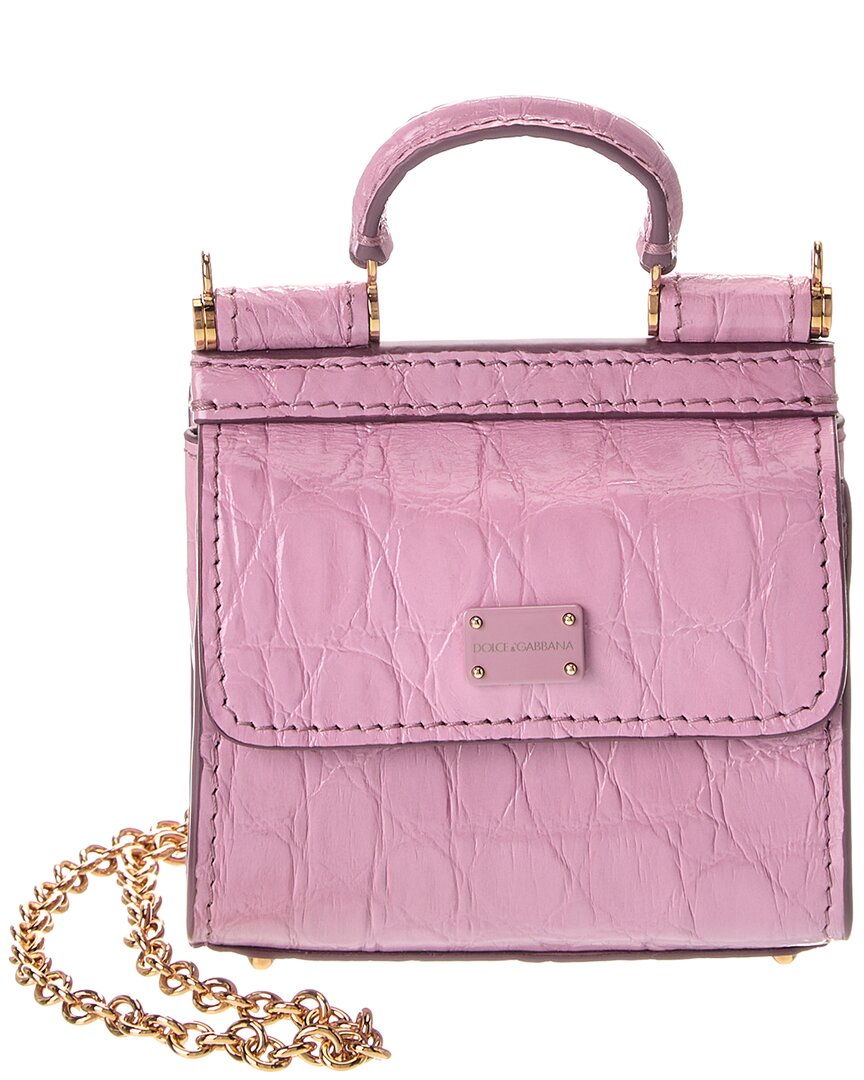 Dolce & Gabbana Sicily Micro Croc-Embossed Leather Tote ONE SIZE Pink