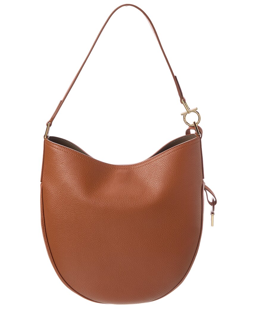 Ferragamo Ferragamo North/South Medium Leather Hobo Bag