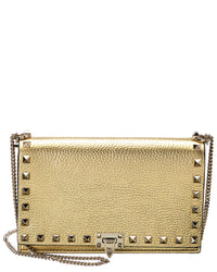 Valentino Valentino Rockstud Mini Leather Wallet On Chain, Gold