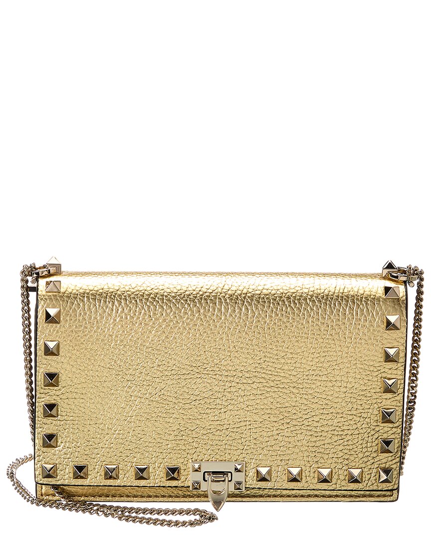 Valentino Valentino Rockstud Mini Leather Wallet On Chain, Gold