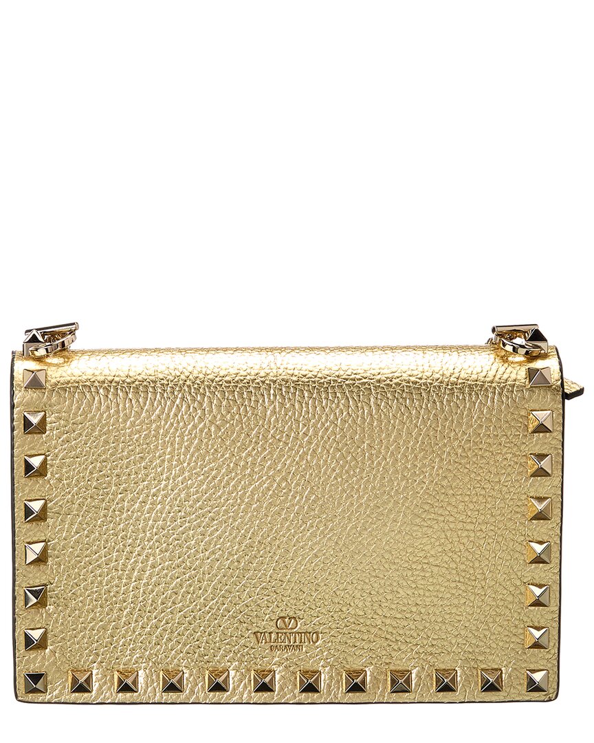 Valentino Valentino Rockstud Mini Leather Wallet On Chain, Gold