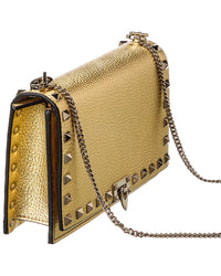 Valentino Valentino Rockstud Mini Leather Wallet On Chain, Gold