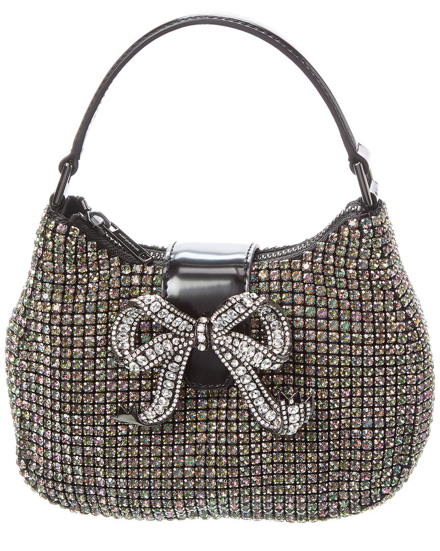 Self-Portrait Rhinestone Chainmail Leather Crescent Bag Black ONE SIZE