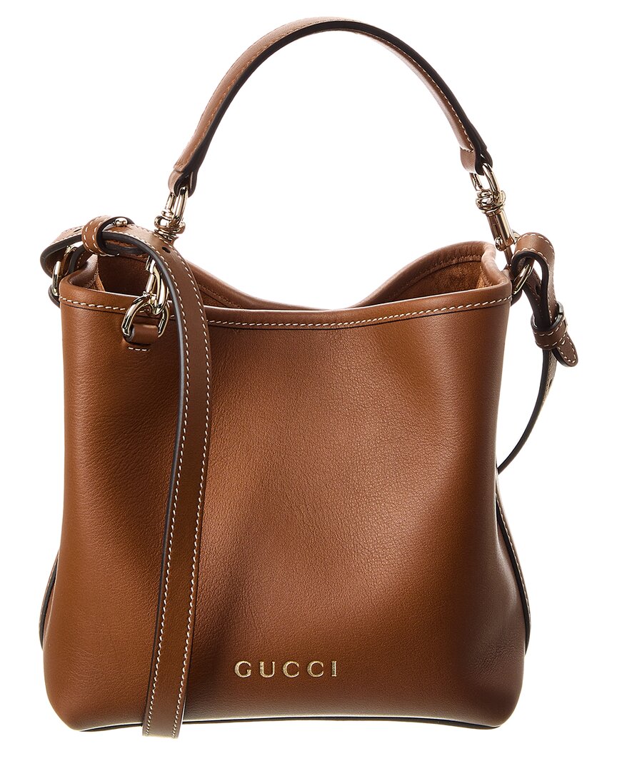 Gucci Gg Mini Emblem Leather Bucket Bag