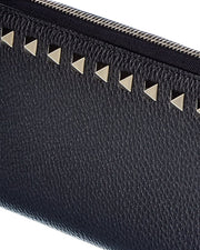 Valentino Rockstud Grainy Leather Zip Around Wallet