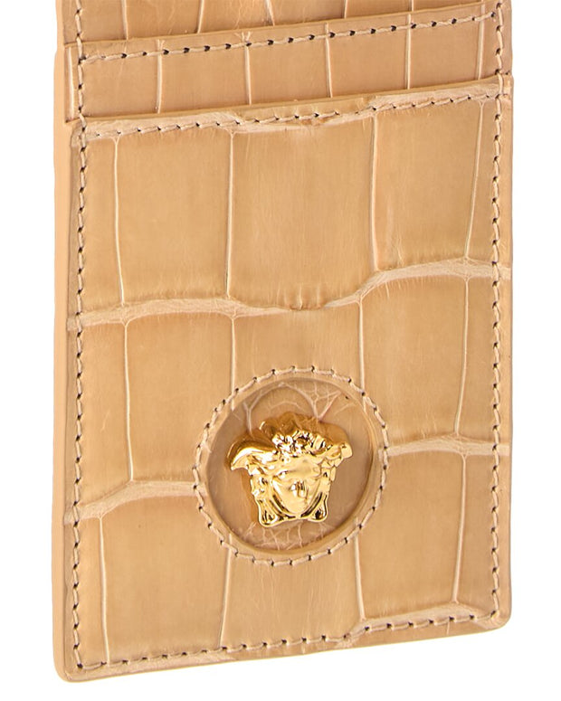 Versace La Medusa Croc-Embossed Leather Card Holder On Chain