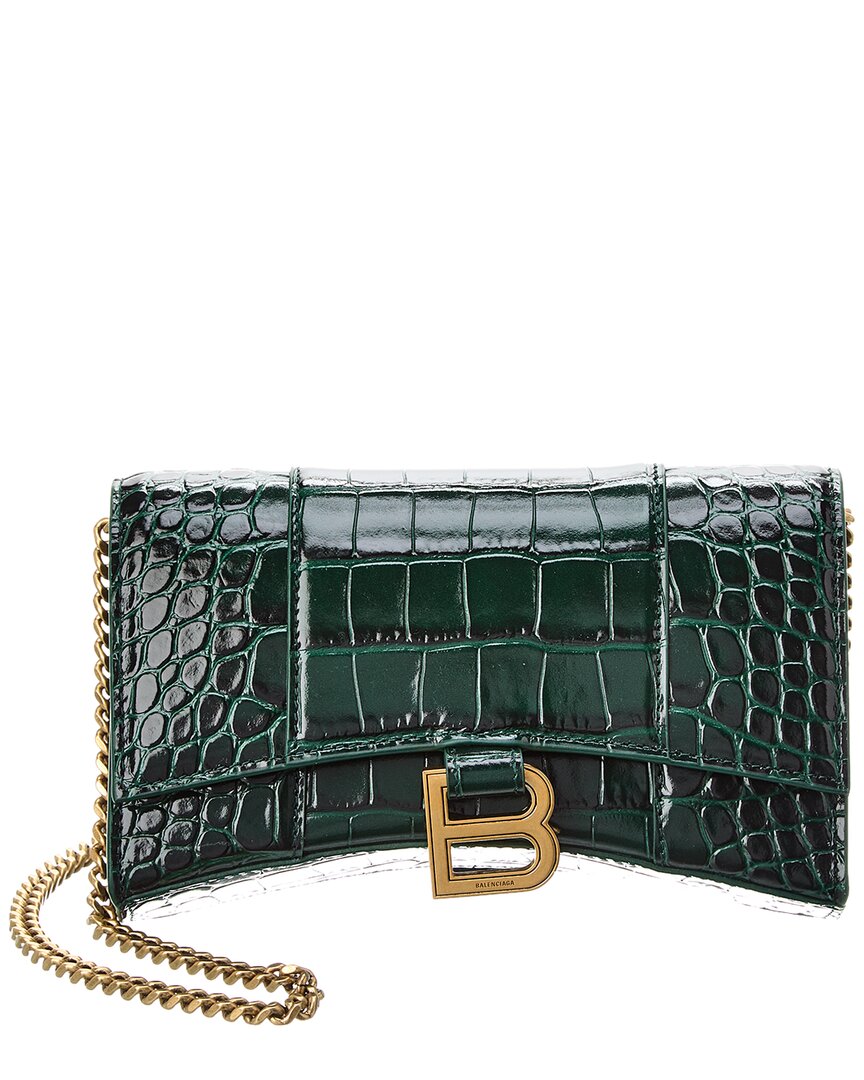 Balenciaga Balenciaga Hourglass Croc-Embossed Leather Wallet On Chain