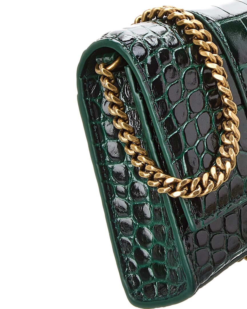 Balenciaga Balenciaga Hourglass Croc-Embossed Leather Wallet On Chain