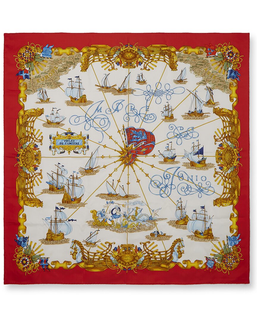 Pre-Owned Hermès Voiles De Lumière By Joachim Metz Mm Printed Silk Scarf (Authentic Pre-