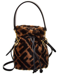 Fendi Mon Tresor Mini Shearling & Leather Bucket Bag