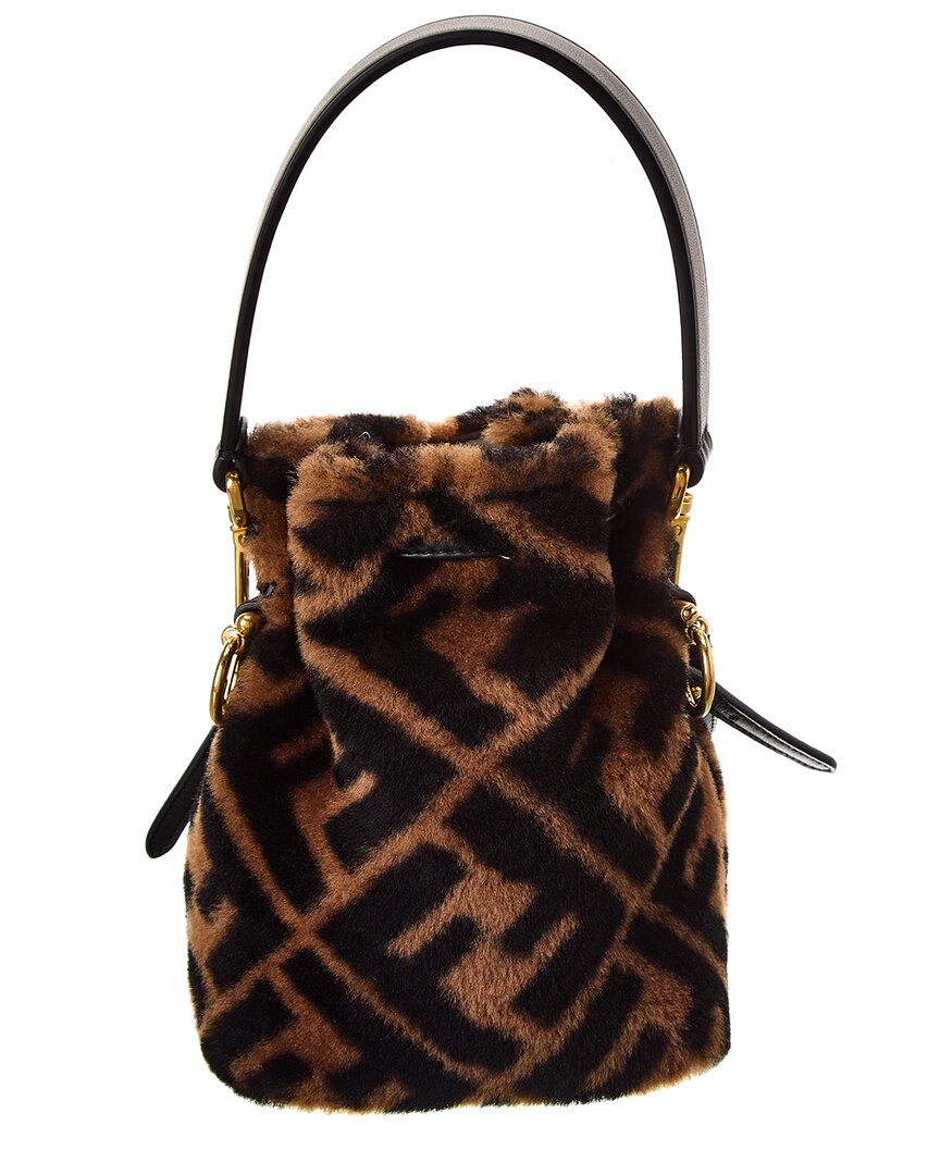 Fendi Mon Tresor Mini Shearling & Leather Bucket Bag