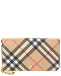 Burberry Check E-Canvas & Leather Wallet On Chain ONE SIZE Brown Multi