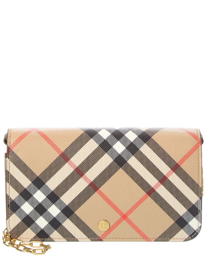 Burberry Check E-Canvas & Leather Wallet On Chain ONE SIZE Brown Multi