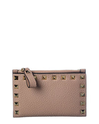 Valentino Rockstud Grainy Leather Coin Purse & Card Holder