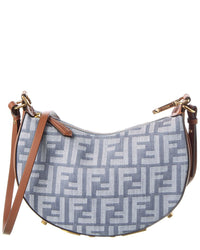 Fendi Fendigraphy Mini Ff Denim & Leather Hobo Bag