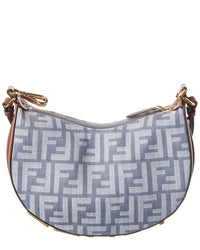 Fendi Fendigraphy Mini Ff Denim & Leather Hobo Bag