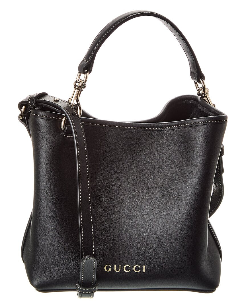 Gucci Gg Mini Emblem Leather Bucket Bag ONE SIZE Black