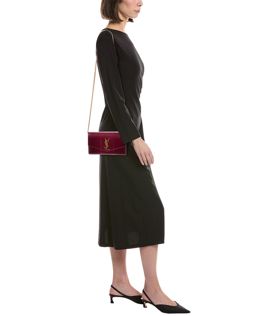 Saint Laurent Uptown Leather Wallet On Chain, Red