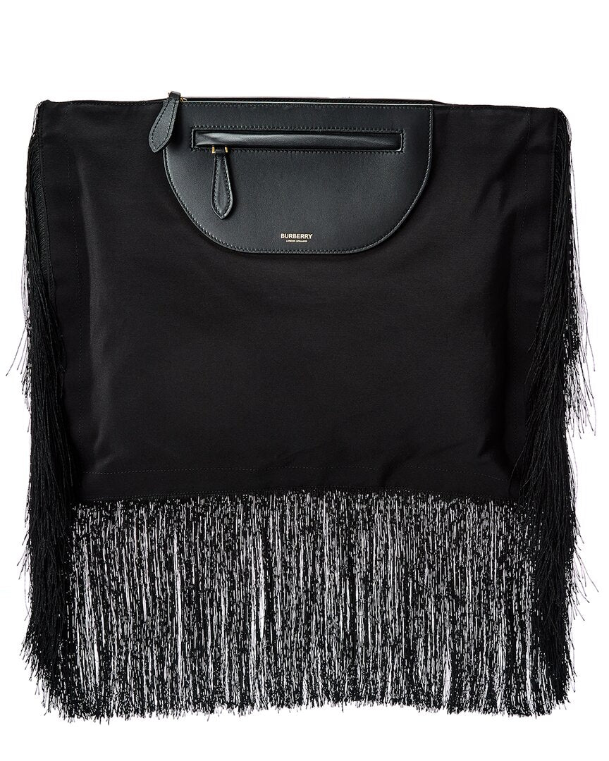 Burberry Olympia Fringe Canvas & Leather Clutch ONE SIZE Black