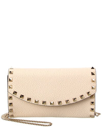 Valentino Valentino Rockstud Mini Grainy Leather Wallet On Chain