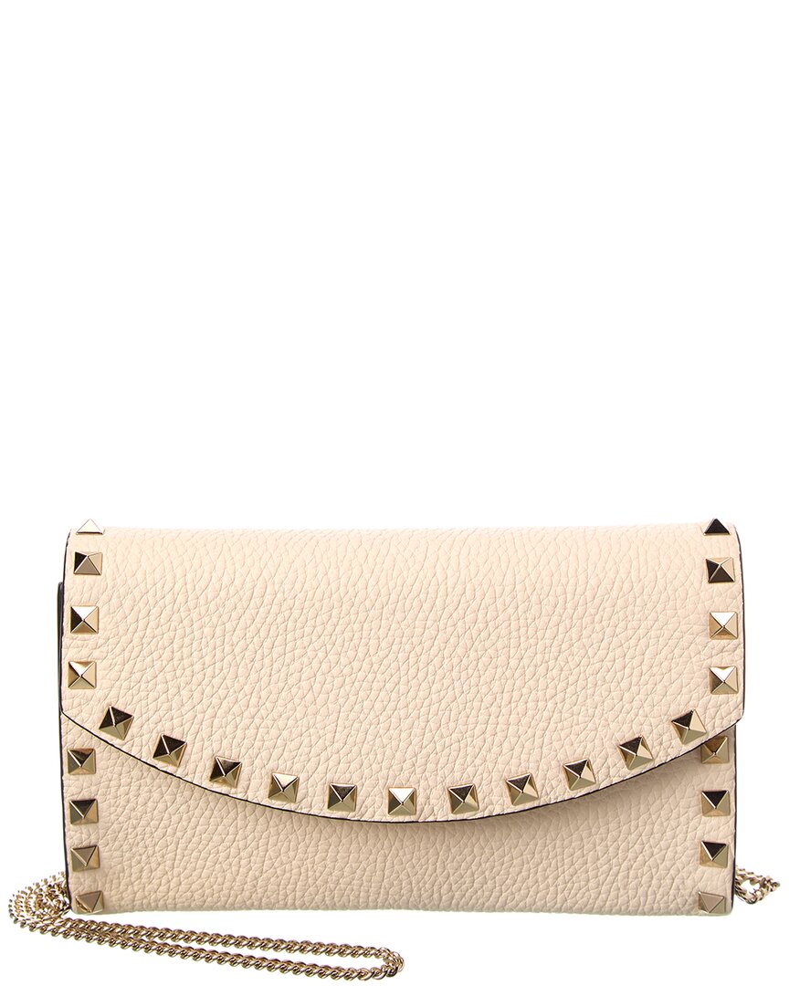 Valentino Valentino Rockstud Mini Grainy Leather Wallet On Chain