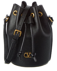 Valentino Vlogo Grainy Leather Bucket Bag, Black