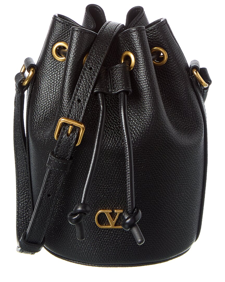 Valentino Vlogo Grainy Leather Bucket Bag, Black