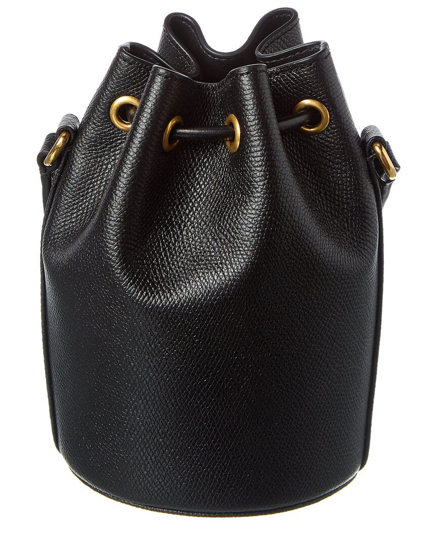 Valentino Vlogo Grainy Leather Bucket Bag, Black